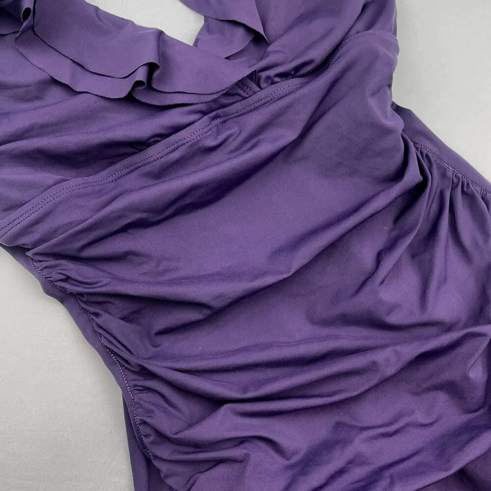 ~ Lauren Ralph Lauren 6 Swimsuit Underwire Tummy Control Ruffle 1-pc LRL Purple